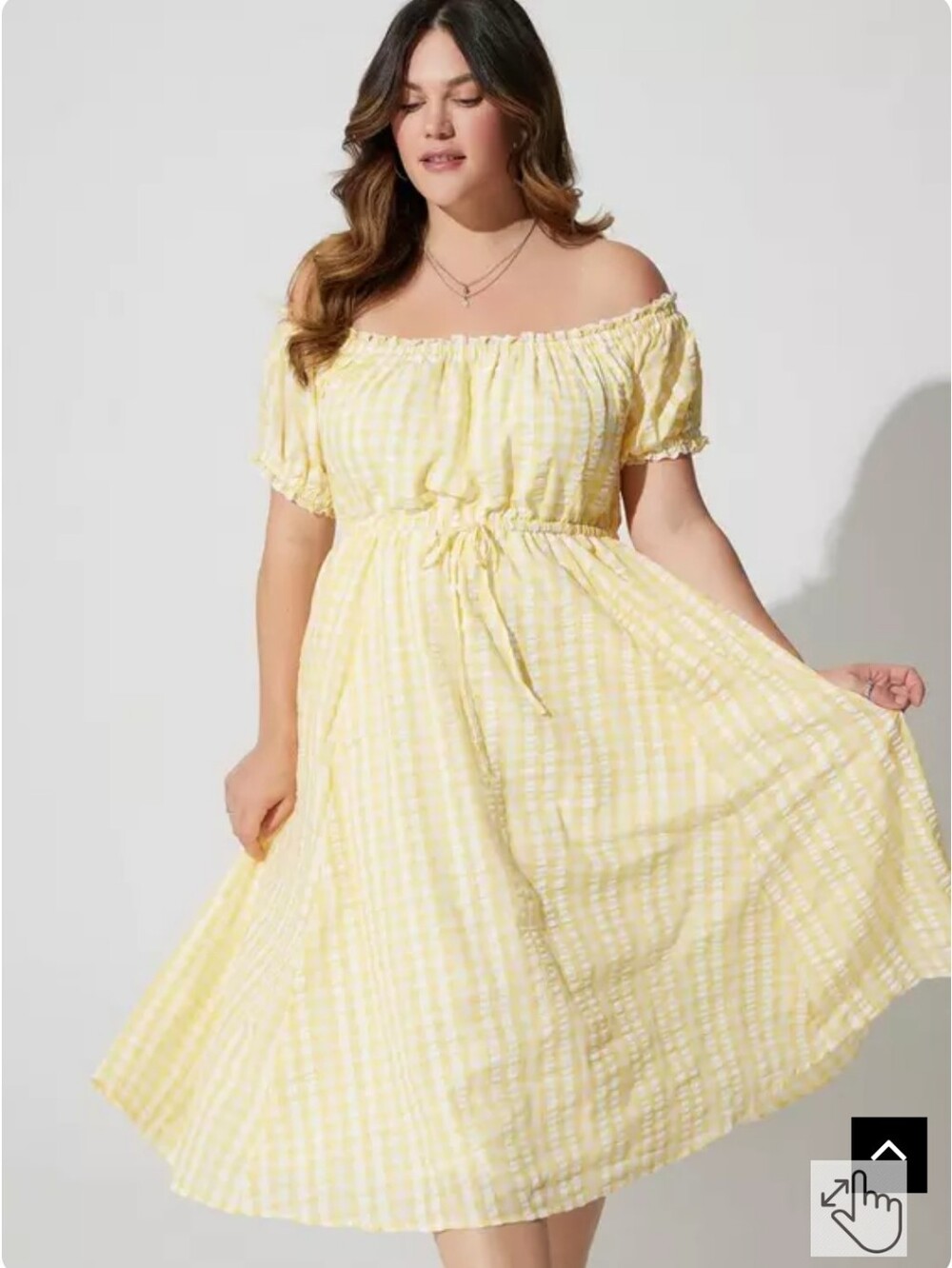 torrid Yellow Gingham Off-Shoulder Midi Dress